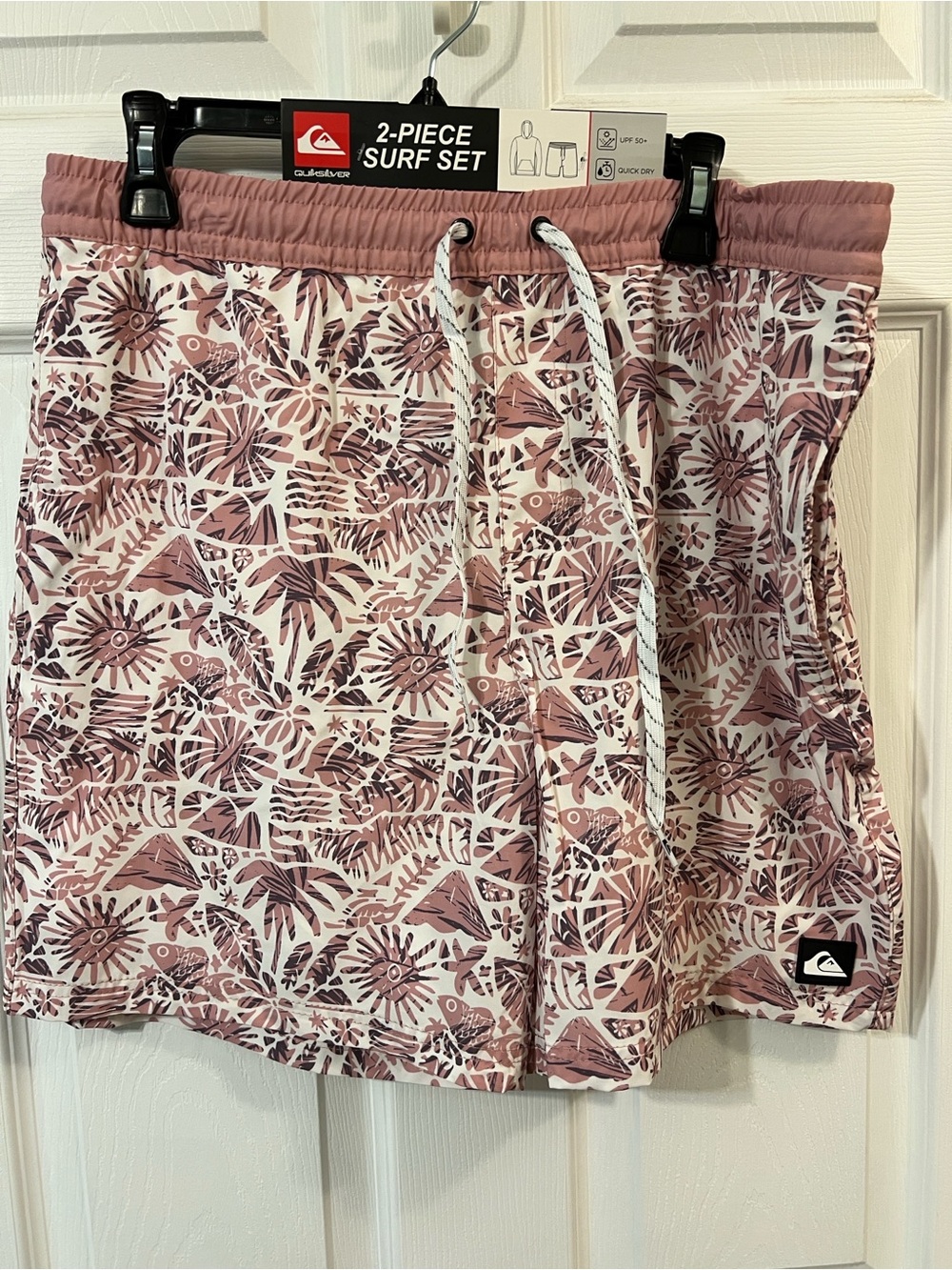 Quiksilver Men's Dusty Pink Tropical Print Surf Shorts
